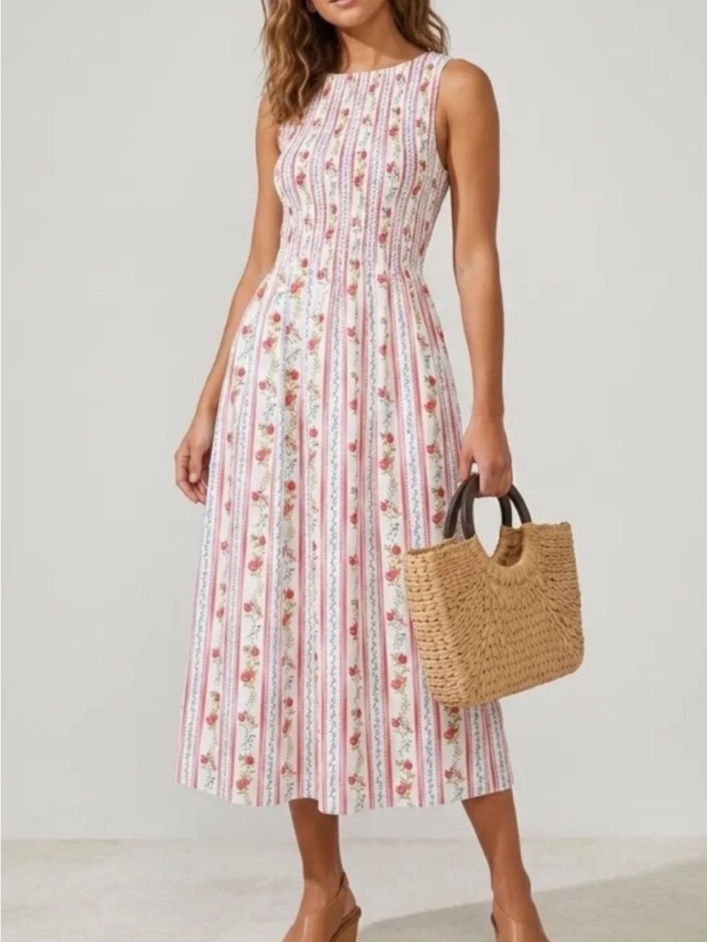 NWT Caroline Constas Pomegranate Striped Smocked Nap Dress